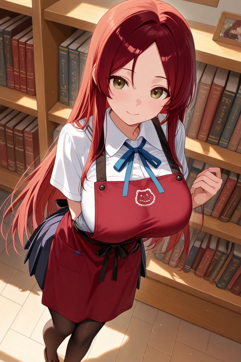 absurd, 8K, high resolution, Ultra-detailliert, beautiful, Meisterwerk, best quality, very pretty woman, Jung, rotes Haar, Altenpfleger, (very huge breasts:1.4), (lange hochgesteckte Haare:1.6), Lesebrille, detailliertes Frauengesicht, Sehr attraktiv, Im Altenheim