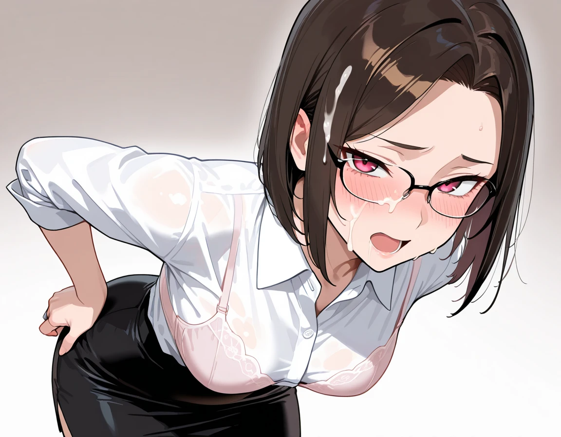 ??????、Bedroom、?????、Glasses、A woman with a penis growing out of her ??????、?????、Sweat、、Troubled expression、Embarrassed expression、Feels good、Jolt!!Jolt!!