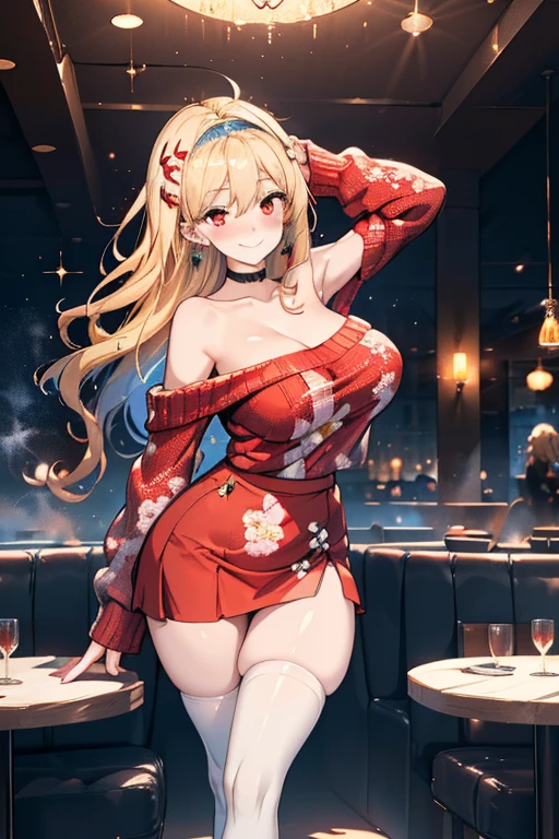 1girl,redgown,shamare,look back,legs apart,squatting,simple city background,holding coffee cup,Omertosa,cowboy shot,