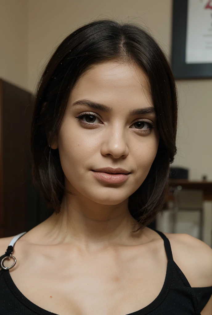 26 year old blue-eyed Argentinian woman with black hair and cat, Luz solar fuera de la ventana
