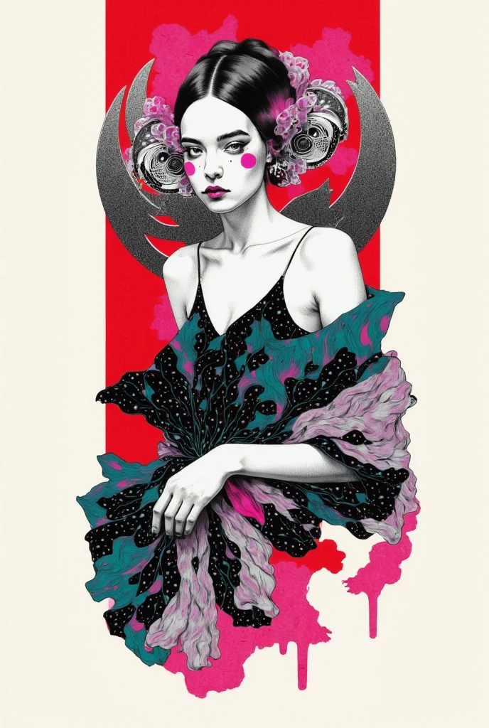 (masterpiece:1.2),(Highest quality),(Super detailed),(Ultra-high resolution),(Best illustrations),8k,wallpaper,Beautiful female cyborg,whole body,psychedelic,Vector art,Layered textures,progressive,pop,sf,cyber punk,Super :2.0