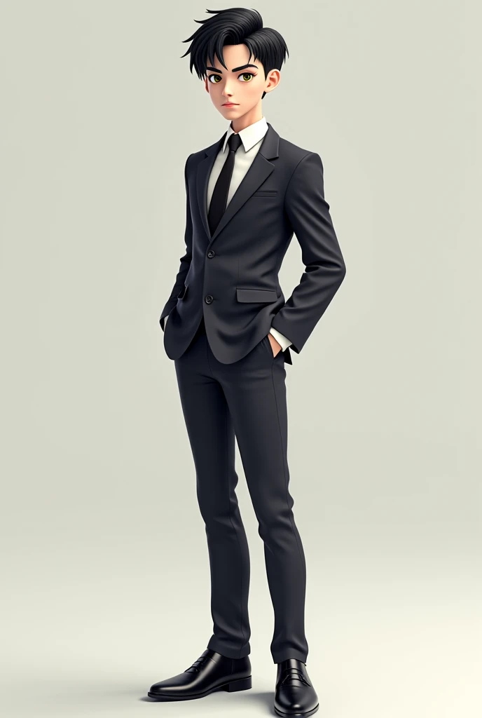 1boy,suit,black leather shoes,Knee Shot，Smile,