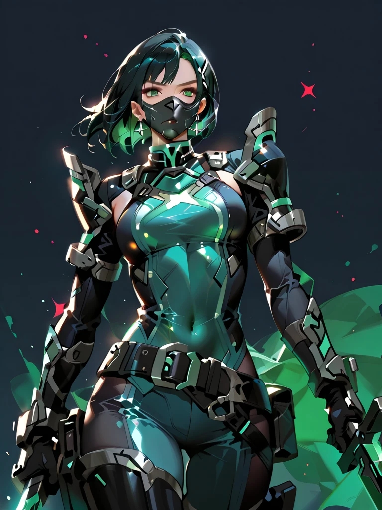 ((Best quality)), ((masterpiece)), (detailed: 1.4), (Absurd), Caucasian woman fighter pilot ready for war, perfect body, Lara Croft, defined muscles, bare half-thick thighs, closed mouth, only in panties, muscular body covered by technological clothing, Neon Genesis Evangelion style, cyberpunk, generous neckline, ((perfect large breasts)), (green eyes), (((yellow, dark blue, red and white clothing)), (((short black straight hair))),  (thin stripes covering breasts), (Yakuza tattoo on arms), short underwear, garter belt, by mucha, niji --V5, close to real, psychopathic, crazy face, sexy pose, background with a giant Gundam style robot head, 2 piece clothing, pointed shoulder pads, pastel, centered, scale to fit dimensions, HDR (High Dynamic Range),Ray Tracing,NVIDIA RTX, Super-Resolution,Unreal 5,Subsurface Dispersion, PBR Texture, Post-processing, Anisotropic Filtering, Depth of Field, Maximum Clarity and Sharpness, Multilayer Textures, Albedo and Specular Maps, Surface Shading, Accurate Simulation of Light-Material Interaction, Perfect Proportions, Octane Render, Two-Tone Lighting, Wide Aperture, Low ISO, White Balance, Rule of Thirds, 8K RAW