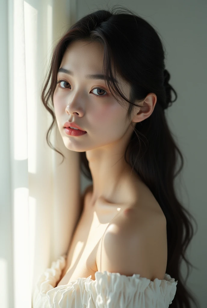 Beautiful Korean girl, naked, no clothes, full body photo
