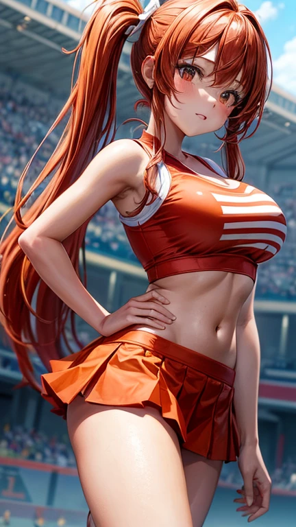 view from behind、show your butt、The emphasis is on the butt、actual、Super high chroma、8k、Long red hair(((30 year old woman)))、((((She was wearing a red and blue competition swimsuit。))))、competitive swimmer、big breasts、Thick thighs、Pay attention to muscle development。競泳プールolympic Comcompetitive swimmerics stadium 美しい顔, Highly detailed face and skin textures, A disdainful expression appeared on his face,(Eyes have small wrinkles, double eyelids, thin eyebrows, glitter eyeliner: 1.2, natural cheeks, skin shiny, White skin,, (glossy lips: 1. 4),Sweating 1.0、(((vitality)))