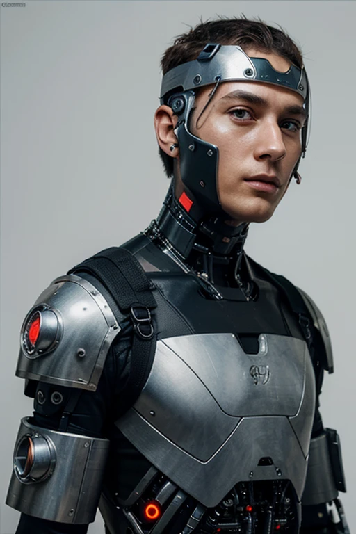 mechmetallic,a young&handsome male solder holding energy_gun on battlefield,with glowing exoskeleton,smoking cigarette,   