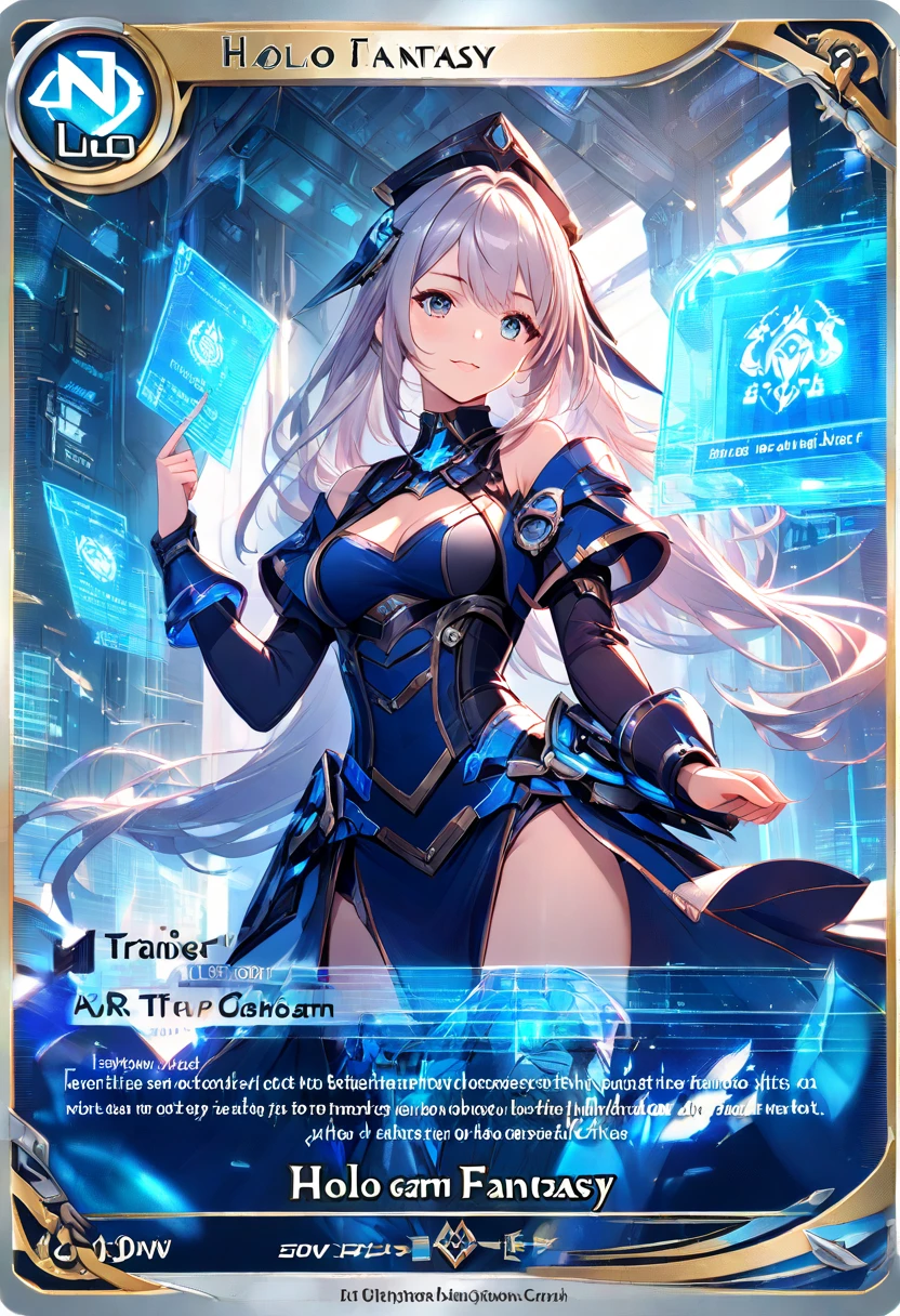 (masterpiece), ((hologram)), (1 girl), (fantasy), trading card, english text, Card \(medium\)