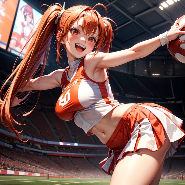 (Photorealistic:1.8, highest quality:1.8,8K masterpiece:1.8,High resolution,Mastepiece:1.8,RAW Photos,Cinematic lighting),No split screen、Stadium、Miniskirt Cheerleader、cameltoe、Back view、Angle from below、Buttocks up、
(Real skin texture:1.3)、(red long hair)、Woman's Costume(choker)、Crotch close-up、Spread the genitals、((Perfect female body))、
(Beautiful expression、A rich expression、Open your mouth and cheer、A big smile:1.4)、
Beautiful Face、Beautiful Eyes、Esbian all over、(Random Sexy Poses:1.3、thrust one's hips upward、Stick your hips out to the camera:2.3)、cameltoe、(Immersive atmosphere、Chiaroscuro:1.5、Bright light:1.2、Bright lighting)、Realistic:1.3、Long Shot、The woman is naked、woman is nude、Adult video shoot