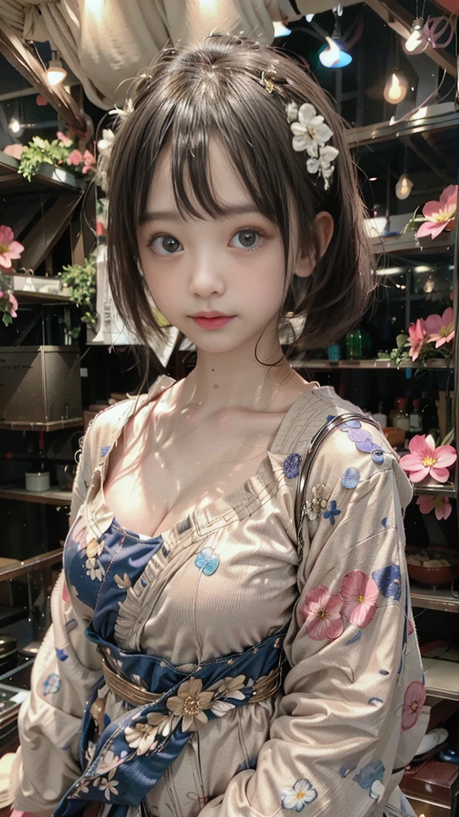 ASİAN, kimono with neckline, wearing top, Selfie, realisitic, baby face, 14歳,