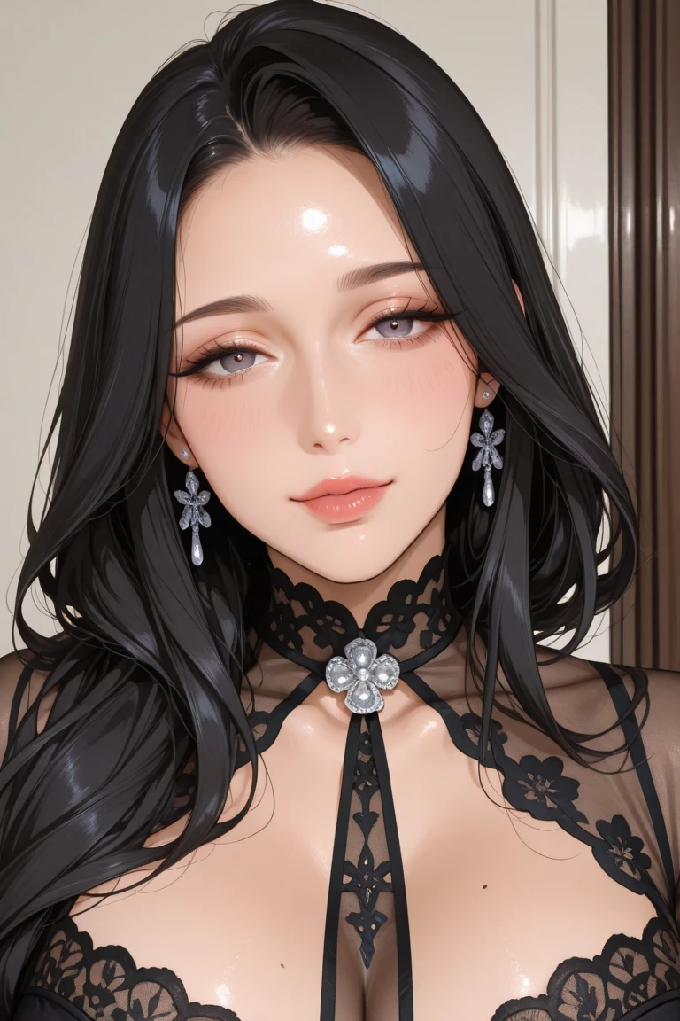 score_9, score_8_superior, score_7_superior, High-resolution CG illustration,A masterpiece in 32K resolution,Highest quality,it is really amazing,Very detailed,Ultra-high resolution,Ultra-realistic,Realistic,Increased depth of field,Cinematic lighting,
Elegant mature Japanese woman,
Shiny silver hair,Wavy long hair,Showing his forehead,god々Beautiful,Ultra-detailed and beautiful face,Sensual look,Beautiful dark brown, moist eyes,Pitch black eyes,Glowing, moisturized skin,Translucent white skin,born々New skin texture,Great proportions,
Elegant wine-red slit dress,spaghetti straps,Deep slit,Detailed and beautiful lace decorations,born地の柔らかな質感,
Black panties,
Black Stockings,
高層ビルの屋superior,Background of big city night scene,
Dramatic Angle,