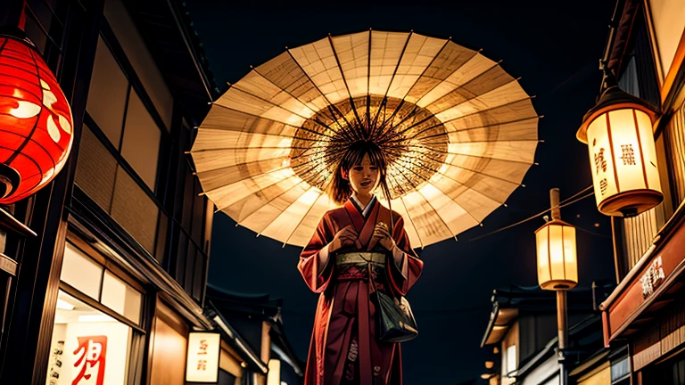 (woman:1.5)Carrying a red lantern，the night，Ancient streets and alleys，Dignified and elegant，Good facial features