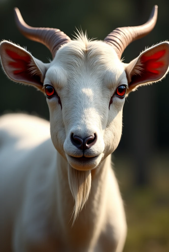 Highly realistic and lifelike goat head,The details are meticulous,Black nose,Maroon eyes,The expression is gentle,four-angled independent ears,realistic fur texture,Glossy and bright, 4k, 8k, Ultra HD, Cinematic texture, professional-grade camera captures, high-end painting, Realistic oil painting, Soft depth of field, Natural light exposure, excellent organic, elegant and atmospheric, colorful,rich and natural。