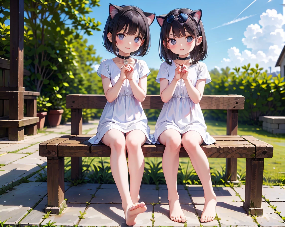 Cute in shorts,Wear socks on your feet,Sit Pose,cold shades,Kittens around