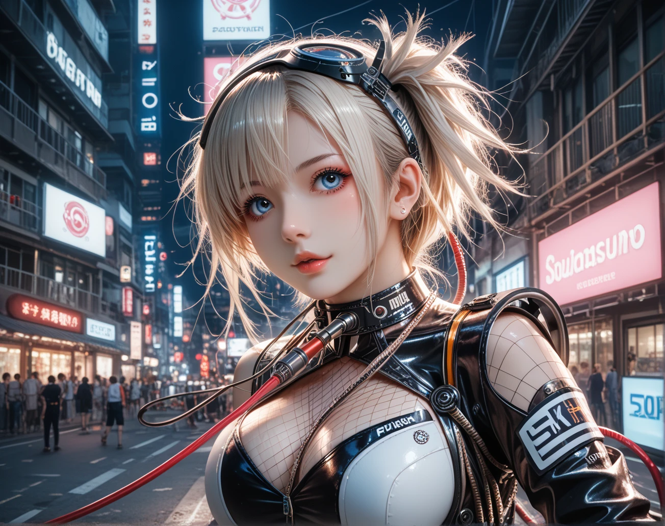 (top-quality,8K,32K,masterpiece,nffsw:1.3),超A high resolution,(Photorealsitic:1.4),Raw photo, cyber punk Girl, Cute face details, Cyberpunk Hair, Cyberpunk Fashion, Very detailed clothes, Half body shot,
,Cyberpunk city background, Backlight effect, Lens Flare, depth of fields,CBPKV5