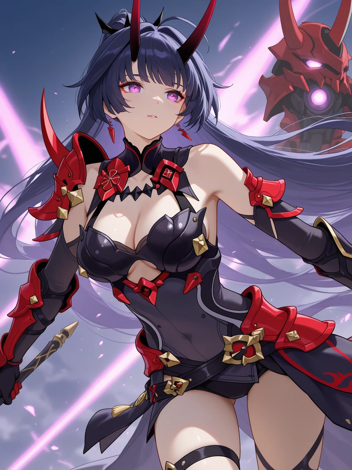 Anime character in red and black costume, glamorous angel digimon, full body, Red armor, ryuko matoi, lava and fire goddess, gurren lagann, Girl wearing mechanical cyber armor,scarlet armor,armor girl, 女性アクションanime girl, anime female hero portrait, Girl wearing mechanical cyber armor,Arafed image of a woman wearing spear and armor, Panoramic view of the dark magician, armor girl, wearing witchblade armor, anime figures, black and red armor, in monster hunter armor, lady in red armor, biomechanics boobs, bikini armor female knight, anime figures,A woman wearing two-tone body armor of red and black,anime goddess,A girl wearing vermilion armor all over her body,Anime character wearing red と黒 cyber armor holding a red and yellow length spear,ironman suit, anime manga robot!! anime girl, lady in Red armor, red demon armor, Red armor, lava and fire goddess,symphogear,Body Armor,未来的な衣装のanime girl,((masterpiece))、(very detailedなCGユニティ8k壁紙)、最high quality、enlightenment、beatiful detailed eyeeautiful detailed hair、very_length_hair、1 girl、universe、solo,vermilion_armor,cleavage,Sexy armor,mecha musume、mechanical parts,masterpiece、最high quality、super detailed、very detailedなenlightenment、very detailed、intricate details、High resolution、超intricate details、very detailedな8K CG壁紙,headgear,starry sky,Also々facial expression,Alsoとした顔,serious expression,beautiful anime high school girl, anime moe art style, 超realistic girl高生, Seductive anime girl, anime girl, realistic girl, 魅力的なanime girl, 超realistic girl高生, anime girl,8K UHD, High resolution,Very detailed CG, high quality shadows, Beautiful and delicate face in every detail, ディテール美しいdelicate eyes,break(very detailedな8k壁紙),(Hvery detailed CG 8K wallpaper),Escape to (chainsaw man),Scathach (destiny/grand order),Reika Shimohira ,high resolution,very繊細で美しいCGenlightenment,最high quality,realistic skin feel,realistic fabric,realistic texture,beautiful thighs,toned legs,beauty of footboard,big breasts thin waist,(((table top))), (((最high quality))),8K,32K,masterpiece,beautiful attractive anime woman,Super fine,super detailed,High resolution,超realistic girl高生,Masseter muscle part, 最high quality, high quality, High resolution, fine texture, high qualityの影, high detail,finely,1 girl in,high school student,soloで,I,one personだけ,one personで,one person,That kind of thing,Adult-like atmosphere,neat and length legs.beautiful thighs,toned legs,beauty of footboard,8 head body,身length:171cm,mature girl,Reddish-purple hair,Reddish-purple hair,Purple hair,cassis colored hair,silky and smooth hair,Colorful hair,Straight hair,beautiful hairl,彼女は首にnecklace身に着けています,necklace,ビーズnecklace,magatama accessories,slight smile,colorful eyes,green eyes,jade eyes,beautiful eyes,bright eyes,delicate eyes,jewel-like eyes,jade eyes,droopy eyes,(green eyes:1.5),cowboy shot,symphogear,cyberpunk city background,anime mech armor,SF, {Symphogear:1.15},Anime Mecha Aesthetics,standing,Character Design,plug suit,Precision painting,(((Detailed details))),(((artwork))),simple background