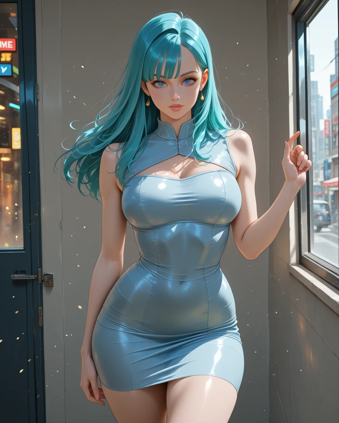 Cabelo muito longo , Cabelo azul, Sem roupa , Peitos grandes e empinados, Pose sexual , Nsfw, 3d, Anime 3d, 8k, super detail
