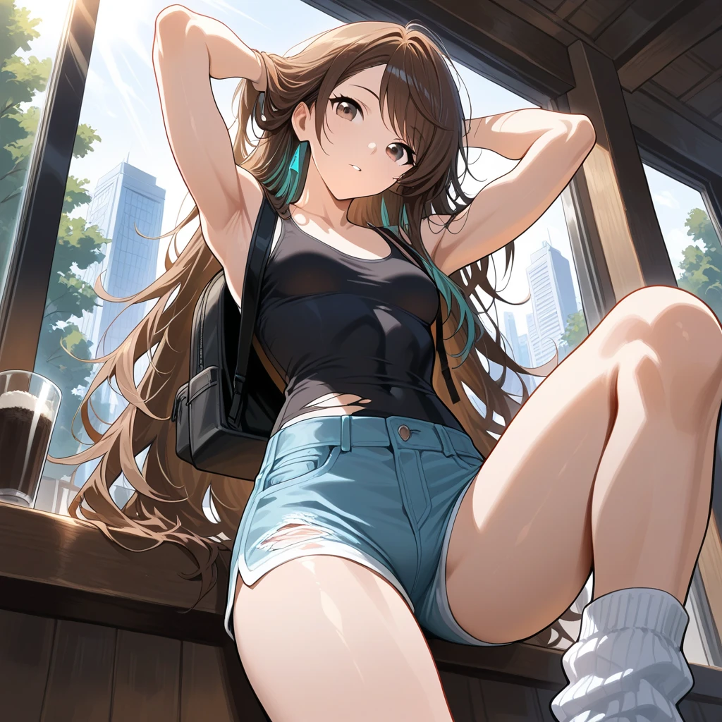 1 girl, alone, Chizuru Mizuhara, masterpiece, Highest quality, 8k wallpaper, Fine and beautiful eyes, 1 girl, Long Hair, chest, Looking at the audience, blush, Brown Hair, Brown eyes, large chest, Medium Hips, Baggy thighs,