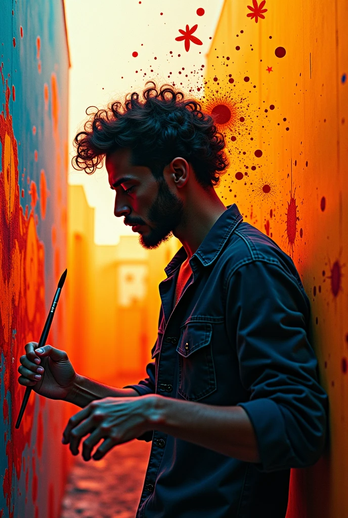A man painting himself in a canvas