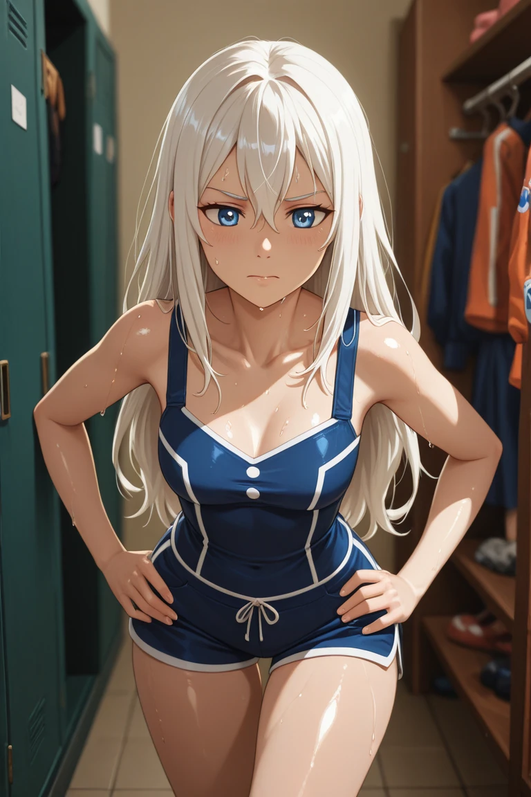 (masterpiece, best quality), ShirakawaRuna, 1girl, blonde hair, multicolored hair, bangs, one side up, long hair, blue eyes, hairclip, jewelry, earrings, medium breasts, gyaru, cleavage, collarbone, lingerie, black lingerie, beautiful body, bra, beautiful legs