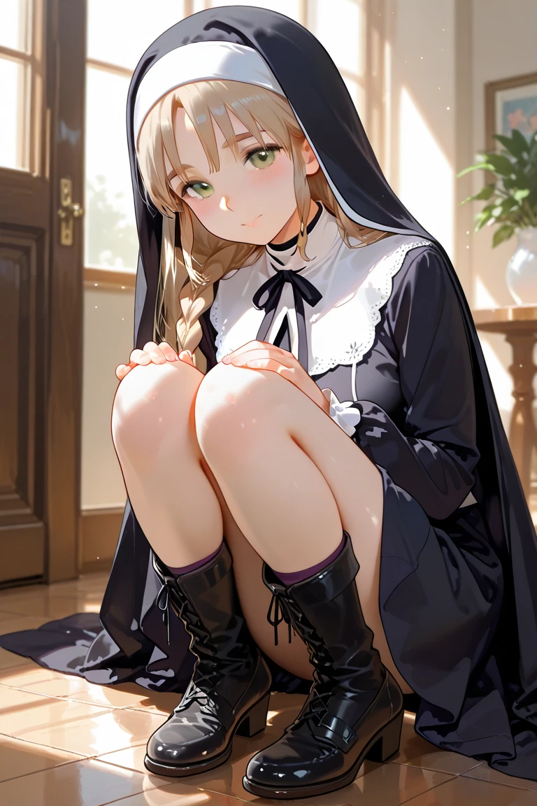 ((thick outline:1.21)),((anime:)),((impasto)),((thick paint:)),,((best quality)), ((highly detailed)),((sketch:1.36)), extremely detailed face, beautiful face,((1girl)),((solo)),shiny skin,((full body:1.35)),(tall body, tall, long legs, mature female, mature, adult), aasister, (long hair), ((nun:1.15)), ((habit:1.15)), white capelet, neck ribbon, ((black dress:1.21)), long sleeves, white gloves, ((full-length zipper:1.15)),((long sleeves:1.15))
,(black headwear),nsfw,,((curvy:1.15)),((hanging breasts:1.25))((large breasts:1.15)),pussy,((vagina:1.35)),outdoors,((looking at)),,((park ,bench:1.35)),((sit on bench:1.35)),((sitting:1.35)),((nose blush:1.35)),,,(bad mood:1.1)open mouth,,BREAK ((spread legs:1.35)),black socks,(knee socks:1.15)BREAK (dark brown shoes:1.15),(arm behind back),from below