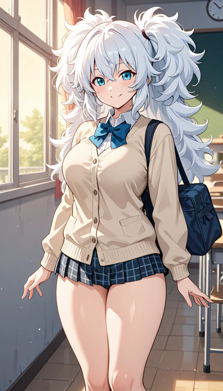 ((1 girl:1.5))、(smile:1.5)、、(cowboy shot)、(fun!!)、(white cardigan:1.5)、(dog ears)、(silver hair)、(blush:1.5)、(long hair)、(eye highlights:1.3)、blake black shoes,(黒いskirt:1.5)、bow, button, shirt with collar, long sleeve, ((red bow tie, ,, white shirt, チェック柄のskirt:1.5、white socks)),, shirt,, skirt, socks, thighs, white shirt, Rest indoors, ((classroom:1.5))、 BREAK while watching the audience、 (perfect hands, perfect anatomy),cowboy shot、(skirtlift:1.3),(highly detailed white panties:1.3)、(highly detailed panties:1.3)、、(skirt that rolls up:1.3)、(fully exposed panties:1.5)、light blue eyes