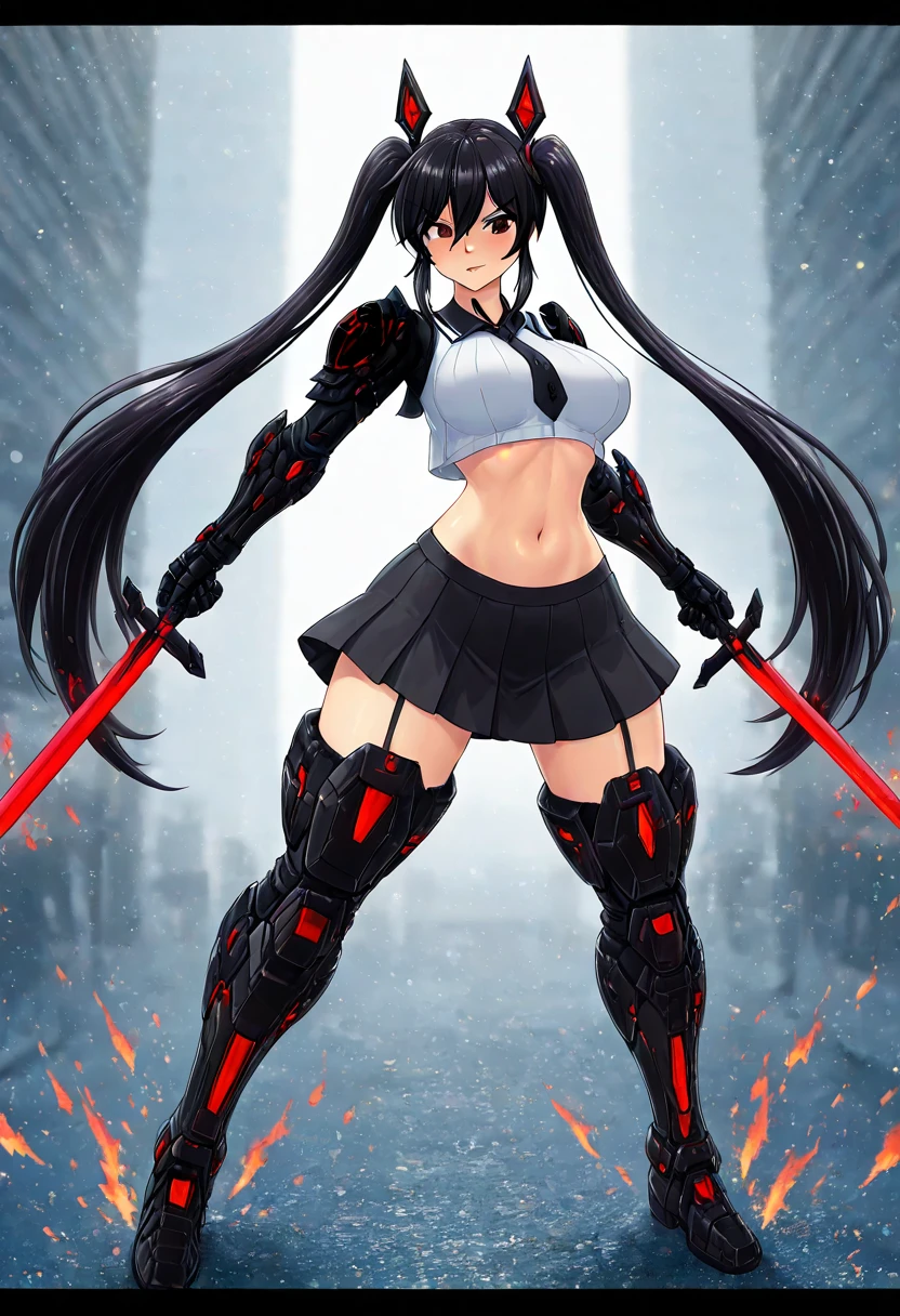 solo girl,Glossy metalic light silver tank top, tight latex shiny, Red interpolation color,Black hair bob,red eyes, camel toe, Samurai Sword,
Lift one leg, sexy lady,