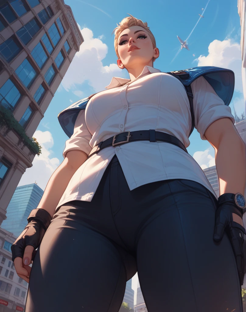 Buruma, giantess art, highly detailed giantess shot, der riese, Shorthair, Giant woman bigger than a skyscraper, Wearing rimless glasses, Colossal tits, Big ass, gymnastic suit, Navy blue high socks, hands off shoes, very small metropolis, Trying to destroy a miniature metropolis, Full body depiction, nffsw, der riese, Stomping City,crash city,Small town,micro city,