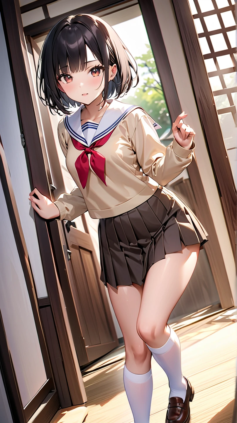 Shooting from directly below、Looking up from below、panties、(((Super Cute Junior High School Student)))、((((Sexy middle school student))))、Short Bob、Braiding、Shooting from directly below