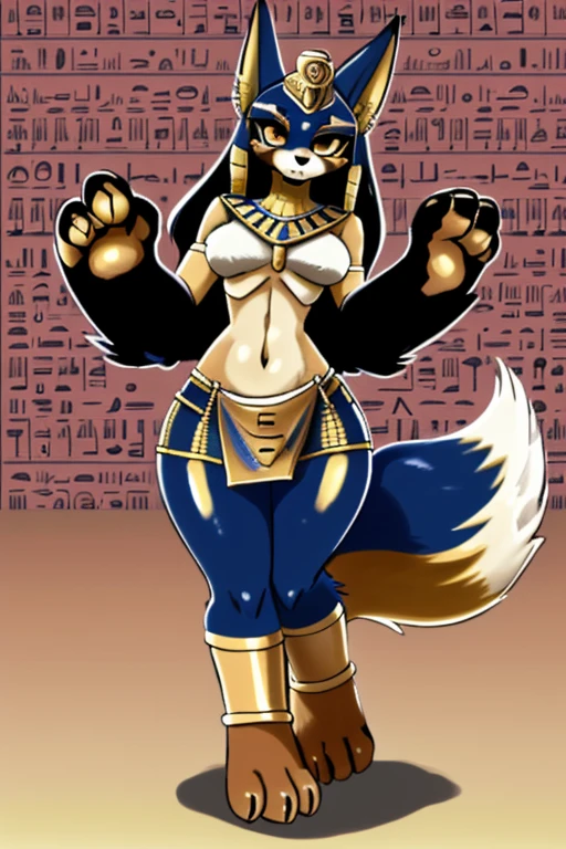 Busty woman Lucario,Fighting Stance,Attack Stance,Boxing stance,Wearing simple and stylish golden pharaoh bikini armor,Wearing Gold Wristguards,Fighting Stance. .Red eyes,Huge breasts:1.25), perfect round breasts, (Sexy body:1.5), Breast Focus, Normal breast structure, ,Pure white background,