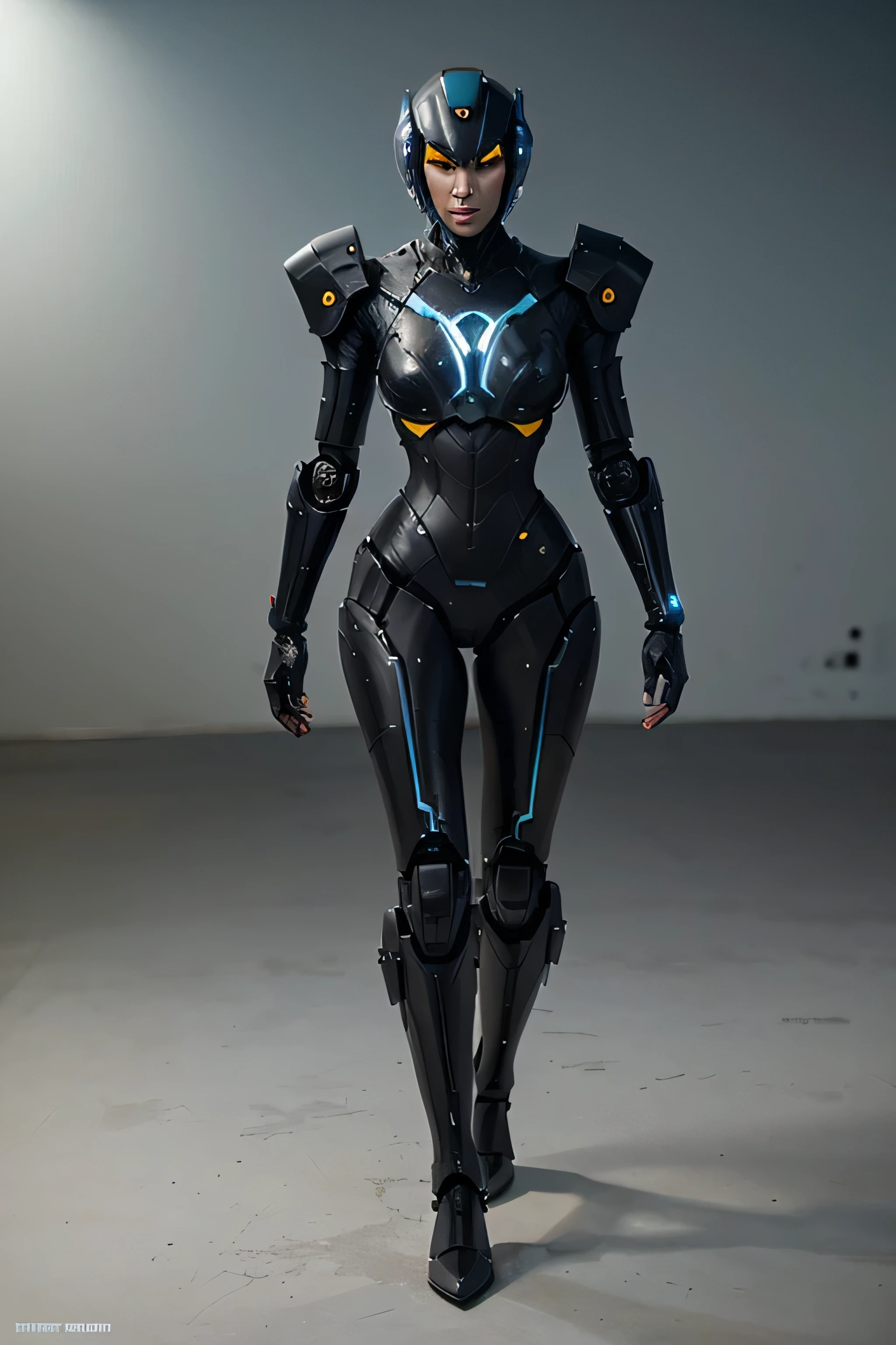 a robot, photorealistic, hdr, detailed, fibers, articulated joints, sci-fi base background, artstation, fashion pose, (syd mead:1.3), body divided into sections, (antialiasing:1.1), no face, (pilot:1.2), black color