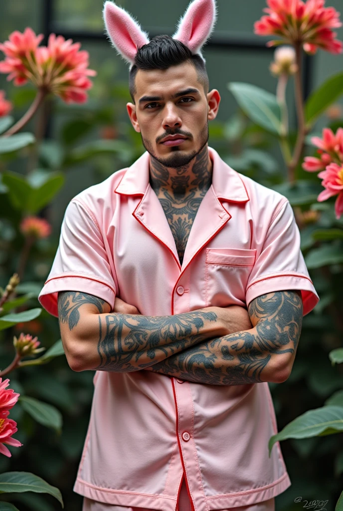 latin men, brazilian, short hair, very thin body, tattooed, full body, sit, open legs, translucent underwear, show penis