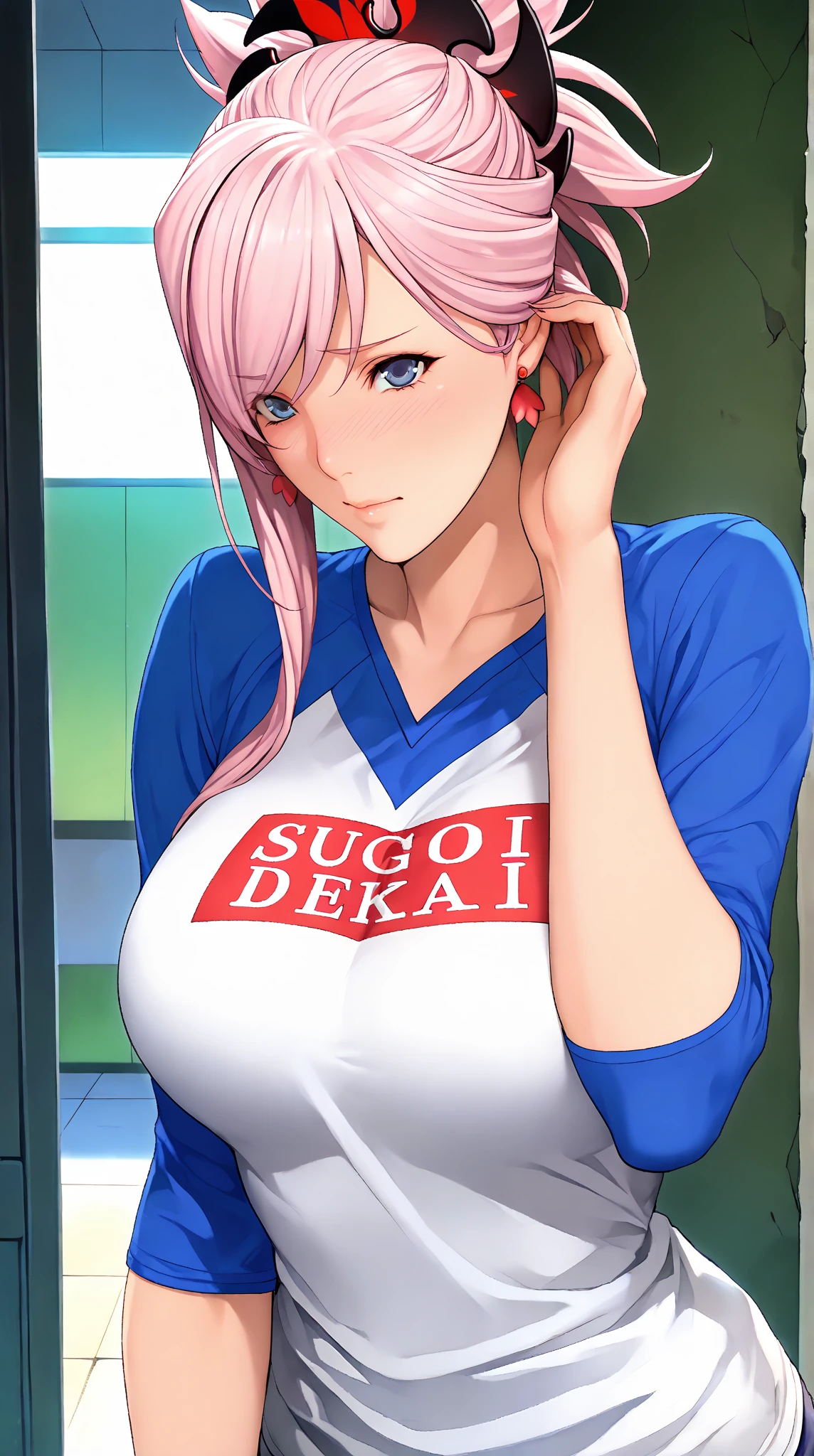 pink hair, short twintails, hair bobbles, star hair ornament, asymmetrical bangs, short hair, pink-framed eyewear, purple eyes,, empty eyes , large , solo, nsfw, nipple,a bicycle