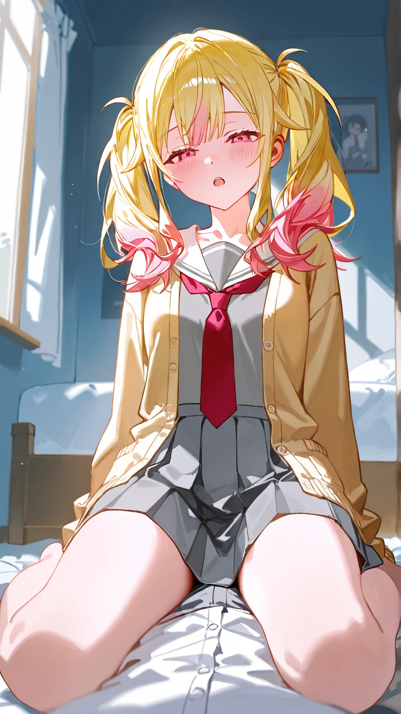 1girl in , ((masutepiece)) , ((Super laying)) , Wallpaper ,((Realistic)),((Illustration)) , taller , Long hair , Loose hair , medium breasts , Short Blue Skirt , White shirt , Solo , School uniform , Looking at the viewer , Smile , Red Eyes , Blue tie , 8K , extra detailed face, extremely details CG, (Perfect hands, Perfect Anatomy) , (Detailed eyes, Expressive eyes, Bright eyes, (Red Eyes: 1.2), Blonde hair, Hand with delicate five fingers, Beautiful face, Smooth skin, Loose hair, Wallpaper, Gradient Hair, Standing, Shoulder bag, Flushed face, Standing, (Perfect body), ((Perfect hands, Detailed hand)) , (Extremely delicate and beautiful), A city scape, Cute lingerie、(Fully exposed panties:1.5), fullllbody, Standing, masutepiece, Best Quality, hight resolution, kitagawa marin, 1girl in, Blonde hair, Long hair, multicolored hair, Red Eyes, Jewelry, earrings, Piercing, School uniform, White shirt, Tied shirt, Black Choker, blue necktie, plaid skirts, Hands on hips, ,grin, Smile, Standing, Cowboy Shot, Outdoors, Dark blue high socks majicMIX Real、(Raw photography:1.2)、(Photorealsitic:1.4)、The beauty of beautiful details and delicate facial expressions、a blond、((Panties are visible))(Squatting panty shots)piercings Lashes beatiful detailed eyes、huge filesize、ultra-detailliert、hight resolution、Transcendent beauty top-quality、masterpiece、、(Japanese girls' high school uniform))、Very detailed expression Magnificent、finely detail、Highly detailed face movie lighting、A 23-year-old girl、front facing、((dynamicposes)))、(Sitting on legs with bent knees))、pleatedskirt、blazers、Sexy upper eyes、I'm smiling at you, 1girl in, (Realism: 1.4), (masutepiece, side lights, Delicate and detailed eyes: 1.2), Portrait masterpieces, Realism, 3D Face, Glowing eyes, Shiny hair, Saggy skin, Solo, Embarrassment, Black lingerie, (Belly), Blonde, Yushuxin, Lying down, bed, (Wet), flushing, medium breasts, condoms, (Heart pupil: 1.3), steam, Look