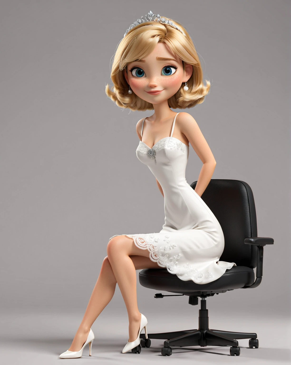 Lady Gaga (20 year old girl) in a black short sleeveless dress, short white cropped hair cute appearance, long face,  Long thin legs, is sitting, elongated slender figure, high growth, Money is everywhere,  sadistic smile on her face,  passers-by trying to catch money, cartoon style,  3D, cartoon big eyes Pixar rendering,  funny professional, 4k, (very detailed), Dynamic fighting posture,,natural pose, RAW, 32 thousand. contract, SLR camera 