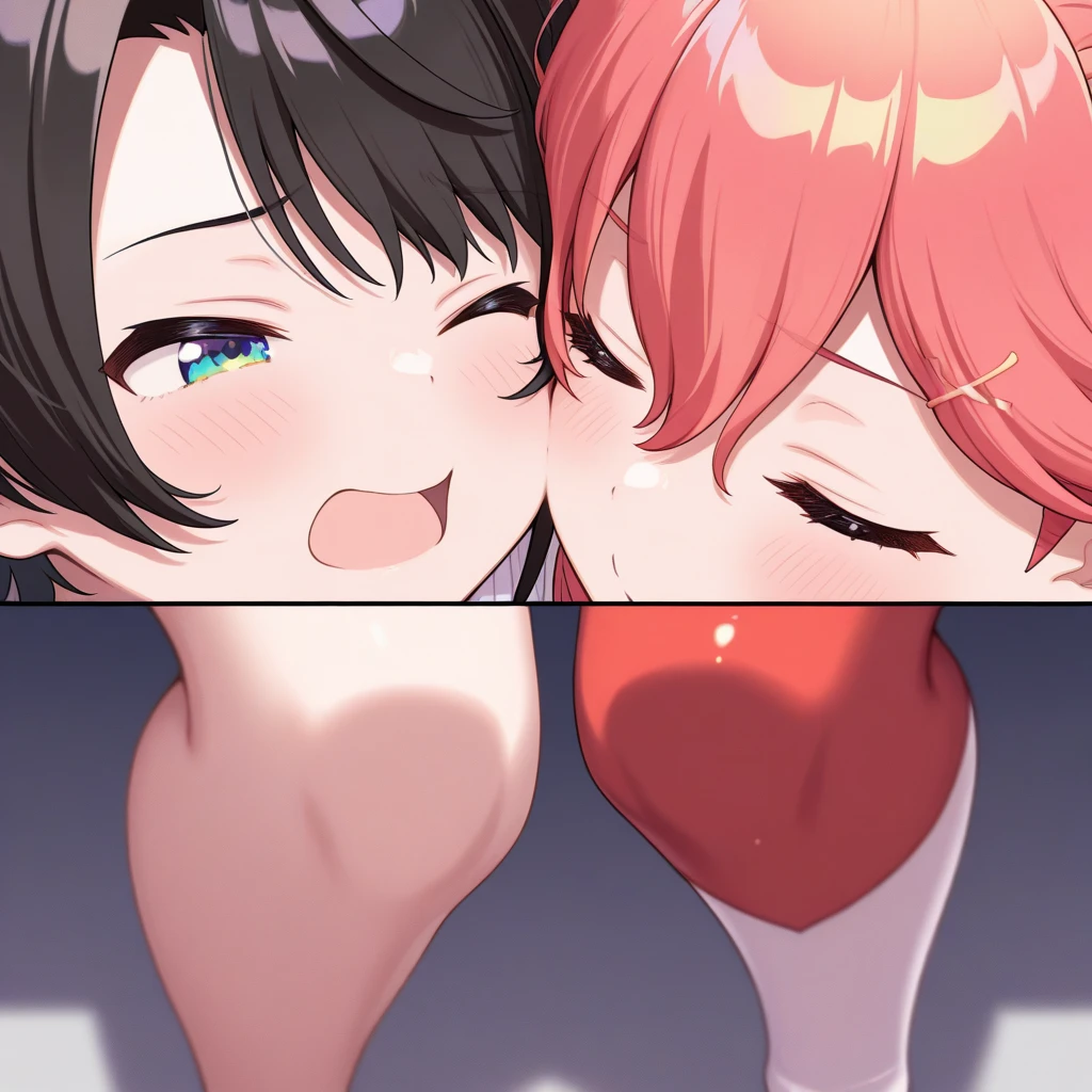 Browsing Caution,Sweat,white breath,1 male,Large ,White steam,Side view,Heart Eyes,Houshou Marine,Twin tails,Handjoing,Chest grab,((Shake your body)),Cum on my cheCum in mouth,
