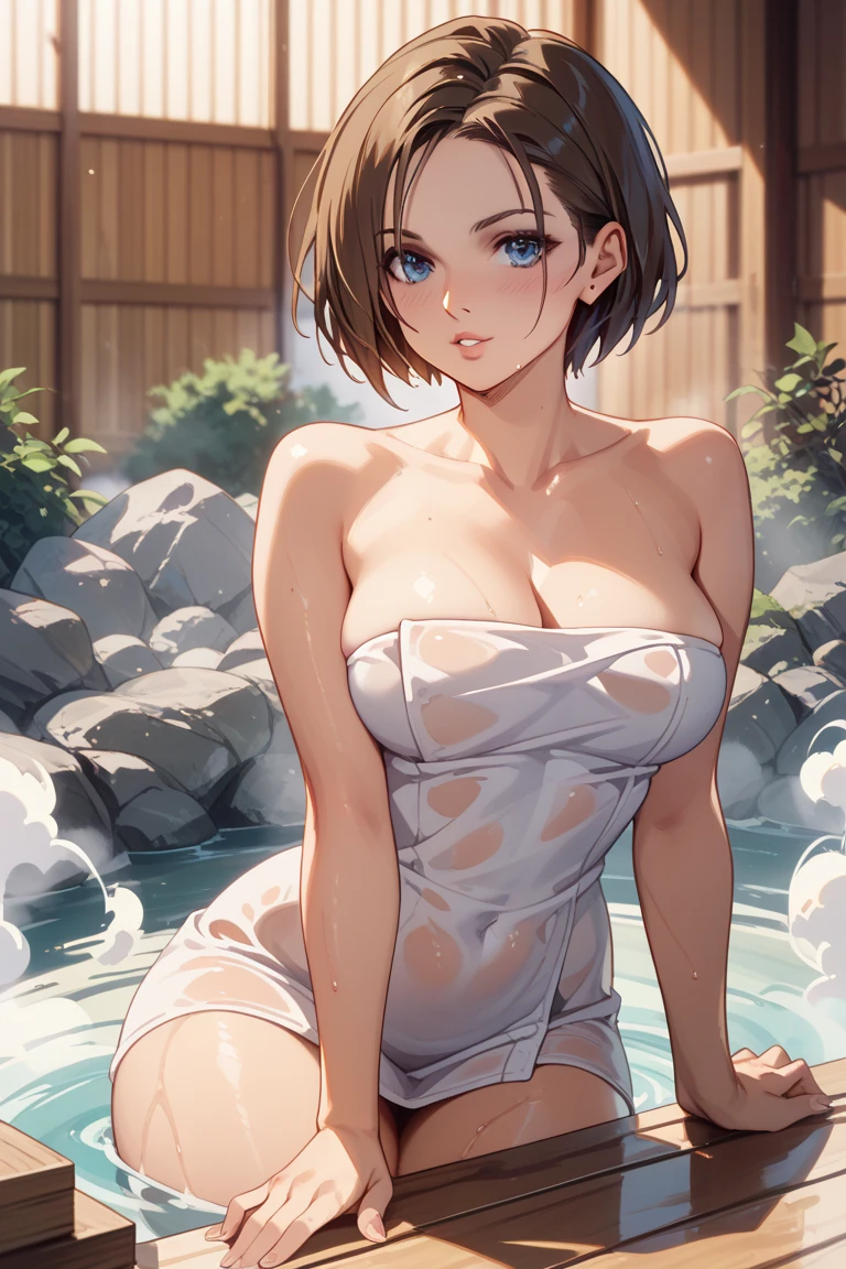 (masterpiece、Highest quality)、Highest quality, Ultra-high resolution, (((masterpiece))), alone, smile、Embarrassing、blush、Ecstatic expression、Black Hair、Medium Hair、Thin type、slim、waterfall、river、cliff、Completely naked、濃いpubic hair、pubic hair、Big Breasts、Nipples、Underarm、Spread your legs