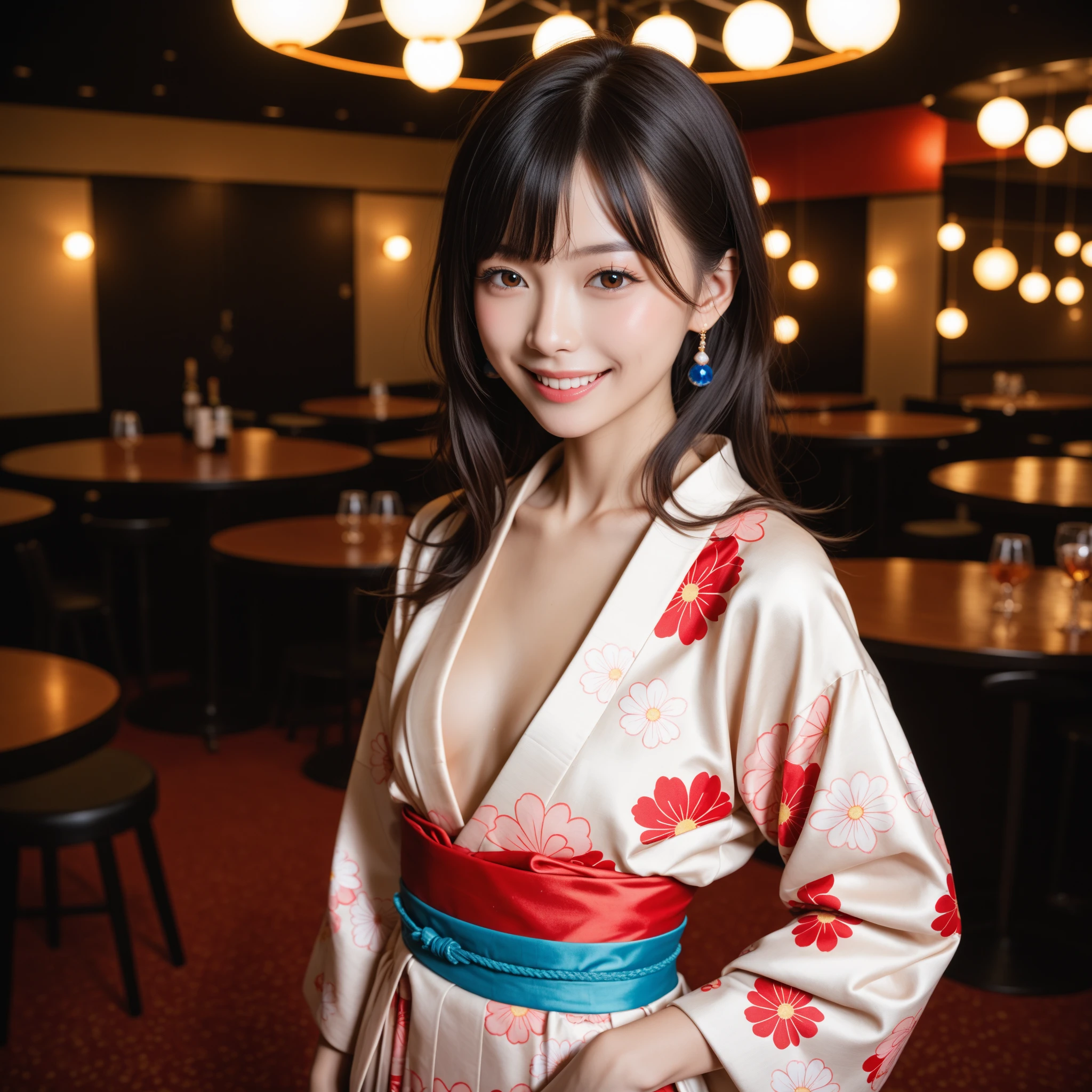 Temptation through the mirror、Small breasts、((Nipples:0.2)) Wear a Japan kimono、Knee30㎝、In the vibrant atmosphere of the cafe、One waitress stands out。She is busy、He clearly finds joy in his work.。Handle customer orders efficiently、Sometimes with a bit of light humor、It makes the atmosphere more relaxed.。Her presence、カフェFor、people visiting々For、It adds a special charm。that'My job at the bar..、The length is too short and your pants are visible、