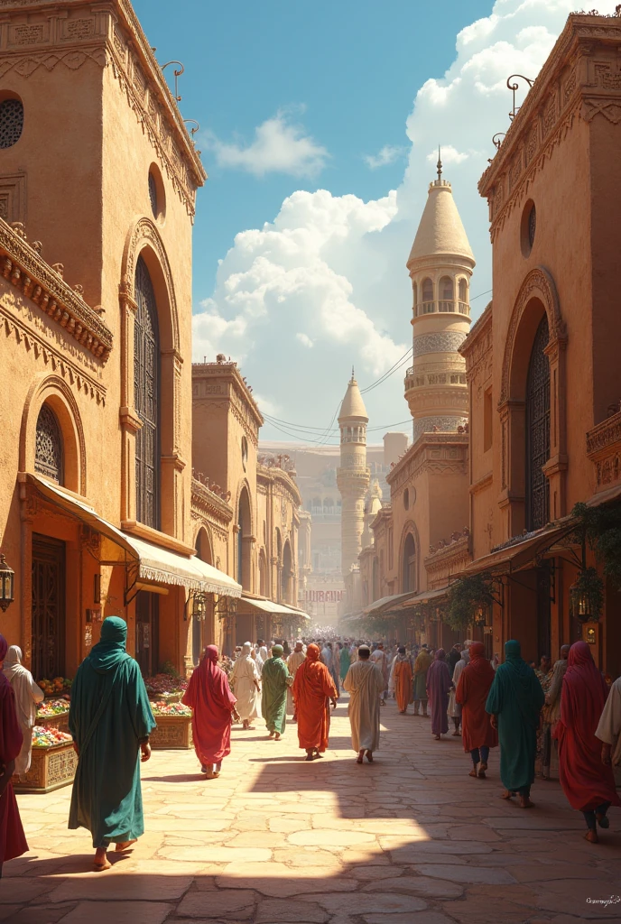 A bustling city filled with ancient buildings, bustling markets, and friendly people.