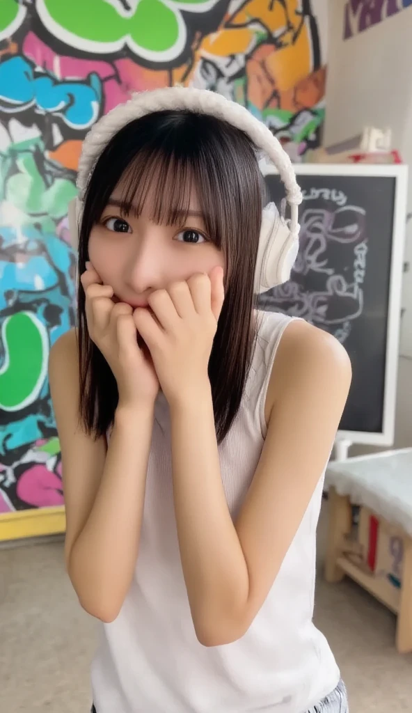 Araffe woman with headphones and microphone in a room., Sun Yunjoo, Heonhwa Choe, Jinyoung Shin, Kim Doyoung, Kim Hyun Joo, Jaeyeon Nam, Taejune Kim, Lee Ji-eun, Lee Ji - Eun, Parque Ji-min, Sha Xi, Jossi de Blackpink, Seseon Yoon, ji-min pelinegra 3D
