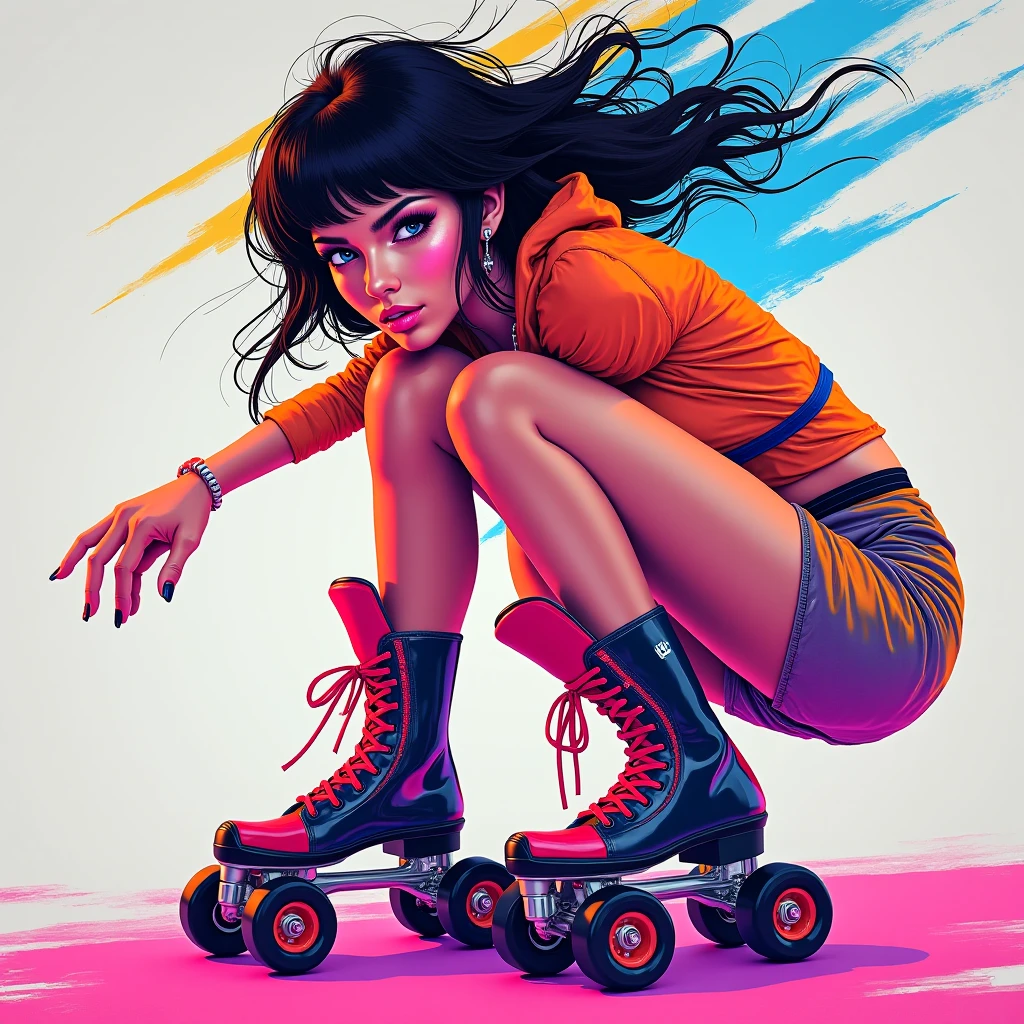Pin up bumble bee with roller skates
