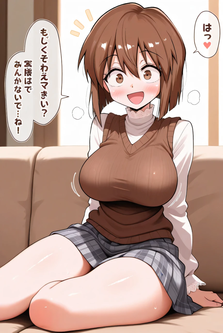 master-piece, bestquality, 1girls,16 years old, View viewers from front, HD, slight smile, big tits, cleavage, tights cloth, , tiny body, under tits cleavage, look down, uniform, paizuri invitation, nishizumi miho
