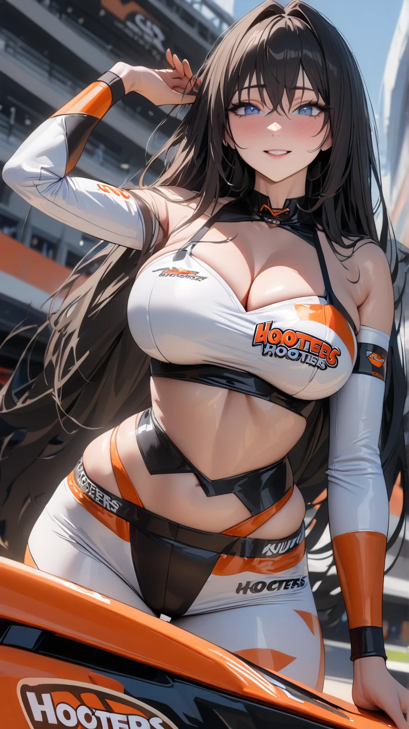 Amber (Genshin Impact), sexy body, cleavage, big breasts, curvy body, beautiful eyes, beautiful eyelashes, outdoor, blushing