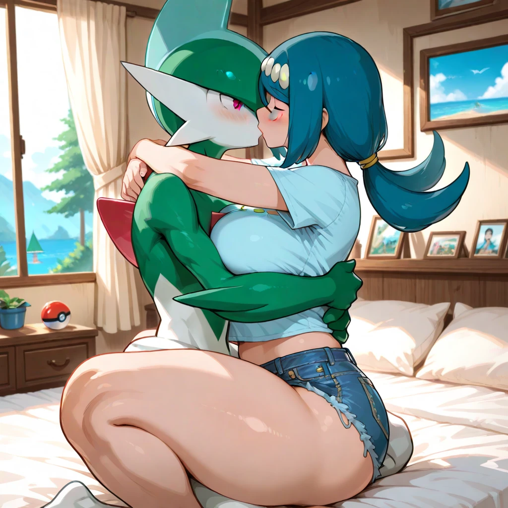 male/female duo, score_9,score_8_up,score_7_up, anthro female gardevoir, naked, nipples, vagina, anthro male lucario, penis, 69 position.