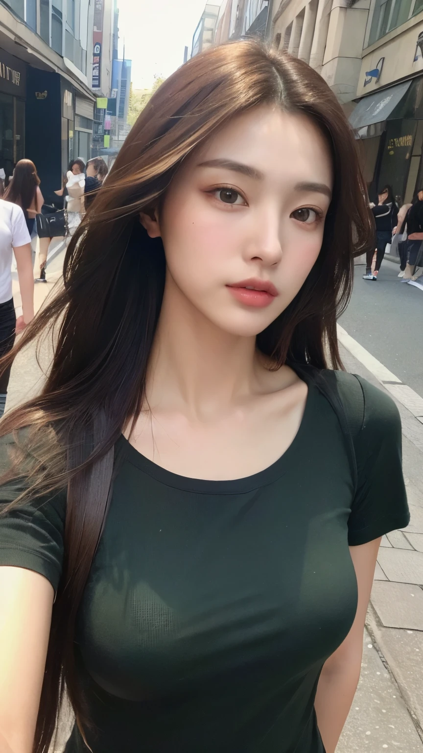 ((Best Quality, 8K, Masterpiece:1.3)), Focus: 1.2, full body,25'syears,Perfect Body Beauty: 1.4, Buttocks: 1.2, ((long brown hair, Breasts: 1.1)), (Wet Clothes: 1.1) , (Rain, Street:1.3), Bandeau Dress: 1.1, Highly Detailed Face and Skin Texture, Delicate Eyes, Double Eyelids, Whitened Skin,brown Long  Hair