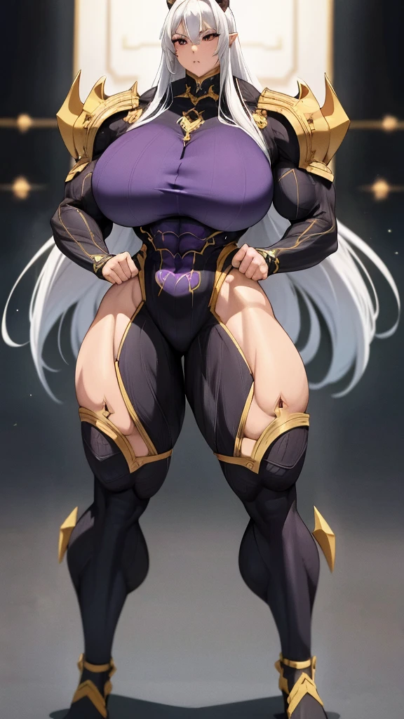 ((1girl)) (full body) (((massive female bodybuilder))) pale skin violet hair very long hair long legs ((((huge breasts)))) ((perfect anatomy)) long sweater thong ((NSFW:0.9))