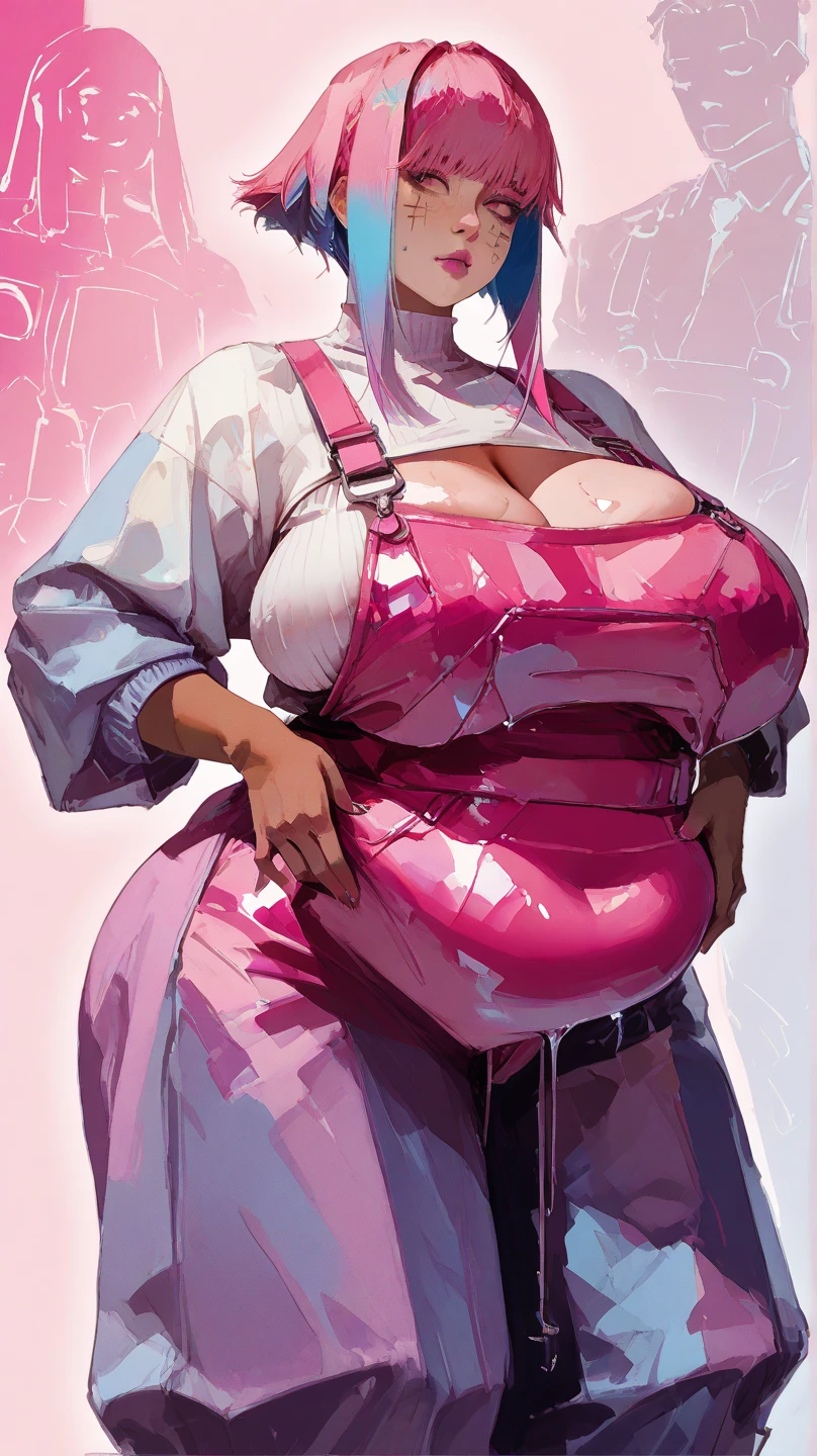 ((masterpiece)),(((best quality))),((character design sheet)), ((full body view)) illustration,1girl, muscular, ((bodybuilder)), living inflatable sex doll, floating, bloated puffy face smiling, (((hyper belly))), (((belly expansion))), ((tight mintgreen skirt:1.2)), melona queen's blade, (mintgreen hairband),(large thick luxurious bright pink hair, rabbit ears:1.3), green and lavender paisley dress ((detailed face:1.4)) ((gigantic breasts:1.3)), ((latex legeautiful woman, slick bobcut, ((black corset:1.1) )shiny skin, (thick legs), scribbles and marks, , rough sketches, pose, 8k,16k, ( background, white background: 1.3)