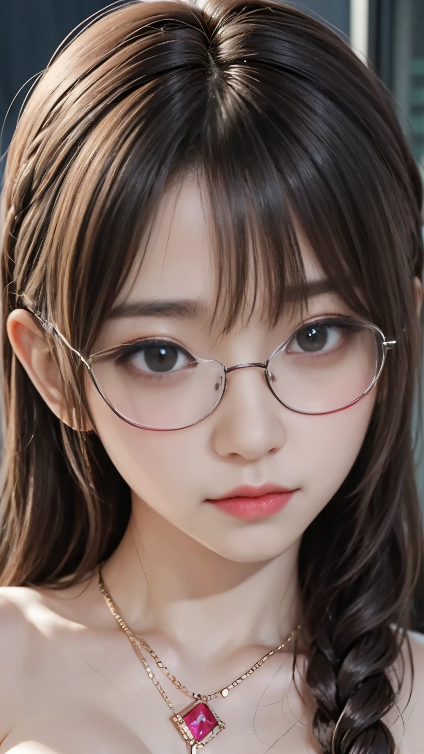 Highest quality, RAW Photos, Realistic, face, Incredibly beautiful girl, cute, length Hair,ponytail,Glasses,Written boundary depth, High resolution, 超detailed, detailed, Very detaileded, extremely detaileded eye and face, Sharp pupils, Realistic students, Sharp focus, Cinema Lighting, Japanese, Short Woman, Physical build, Short arms, length, Narrow eyes, Fleeting atmosphere, 10 years old, Brown Bob Hair, ((thin唇)), White top and bottom underwear, masterpiece, Highest quality, detailedな肌, detailedなface, fine grain, 8K, Excellent anatomy, Upper body portrait,flat breasts, small breasts, small,( small bust: 1.2), small bust, (slim, small, flat, small), thin, Delicate and sexy collarbone, One Girl, (beautiful girl, Delicate girl:1.3), (10 years old:1.3),