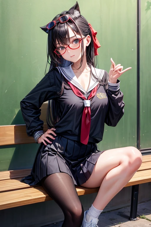 A chubby girl with glasses, black hair, freckles, and a shy expression, dressed as Sailor Mars, wearing red high heels and white gloves. barefoot Comiket Venue