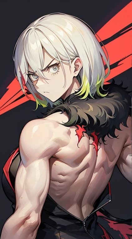 solo, wariza, male, (all shaved hair), big forehead,thin eyes, muscular body, male eyes, male nose, male mouth, men's swimwear pants, grin , simple white background,