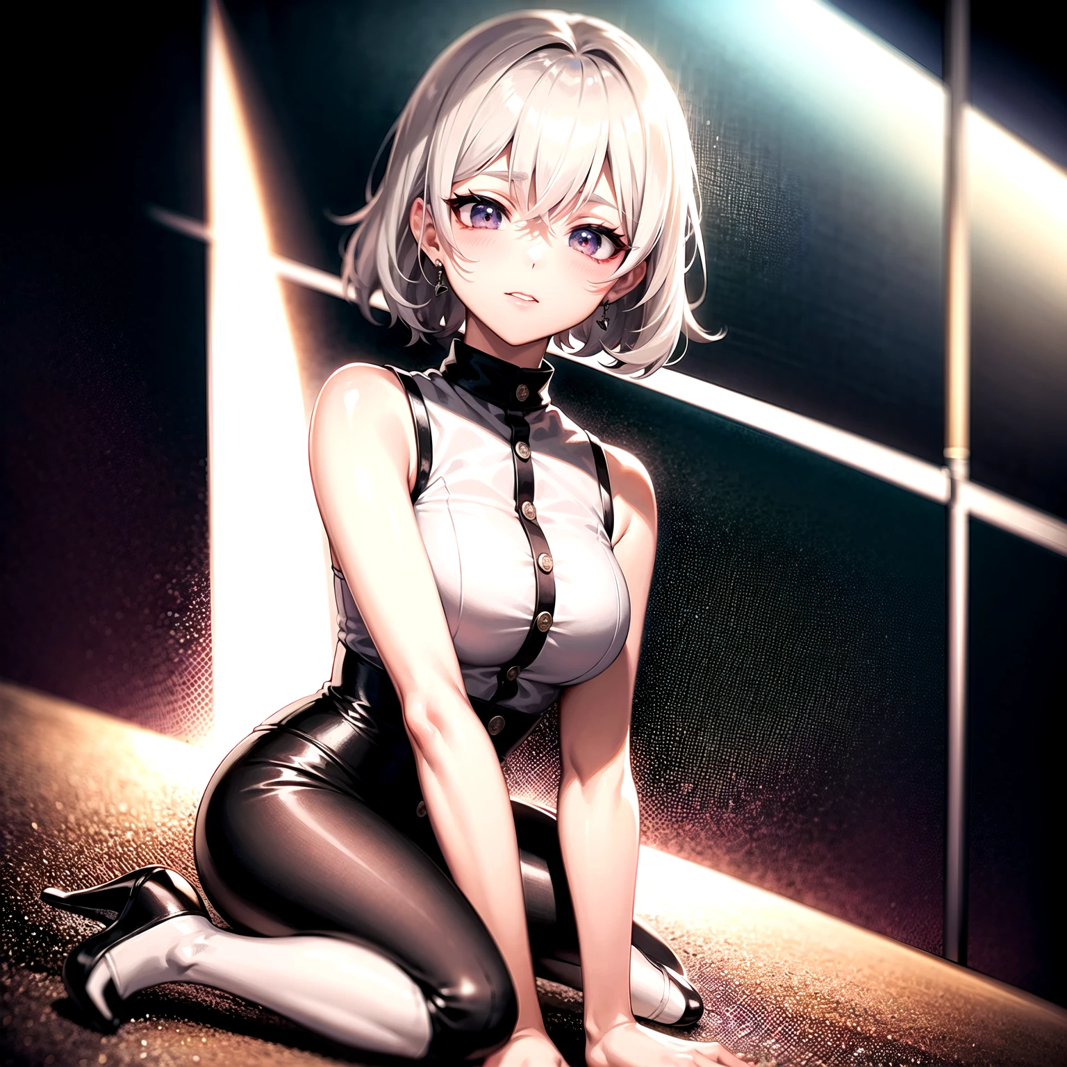 a woman in a black outfit sitting on a tiled floor, ilya kuvshinov. 4 k, oppai cyberpunk, best anime 4k konachan wallpaper, thicc, ilya kuvshinov landscape, seductive anime girl, 8k high quality detailed art, black rose patterned dress. Sexy outfit, nsfw